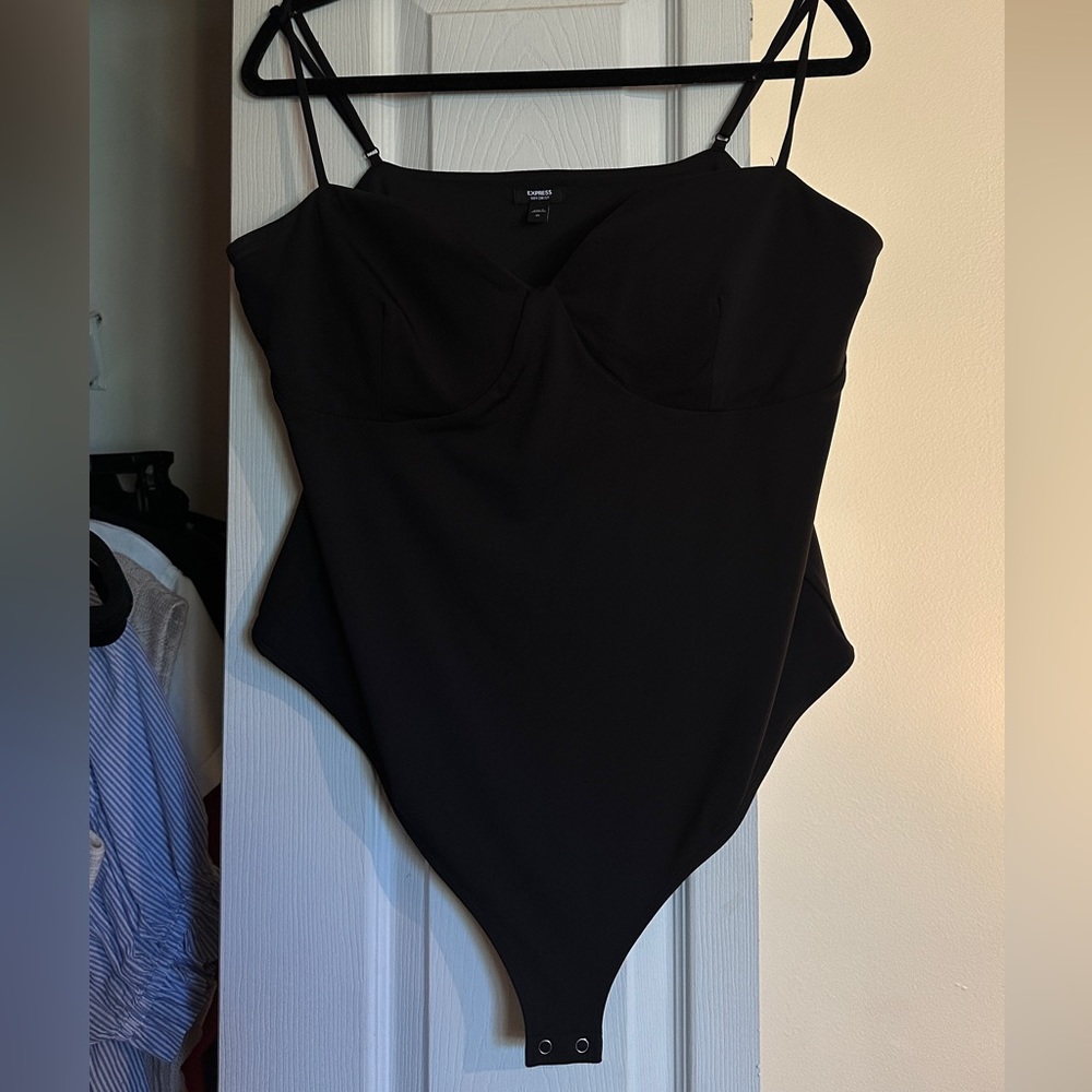 Express Black V-Neck Bodysuit with Adjustable Straps